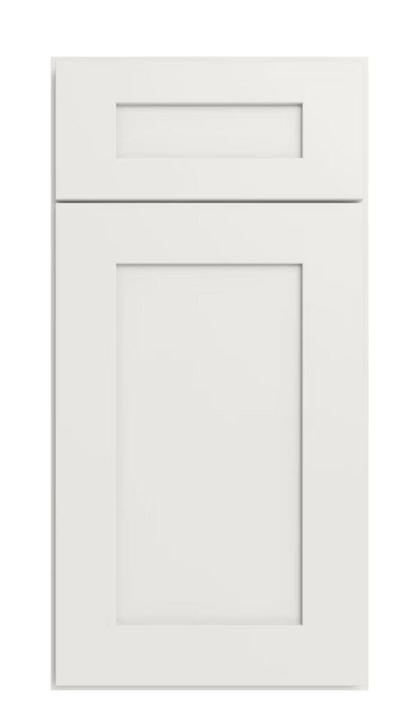 White cabinet door with a rectangular panel on a white background