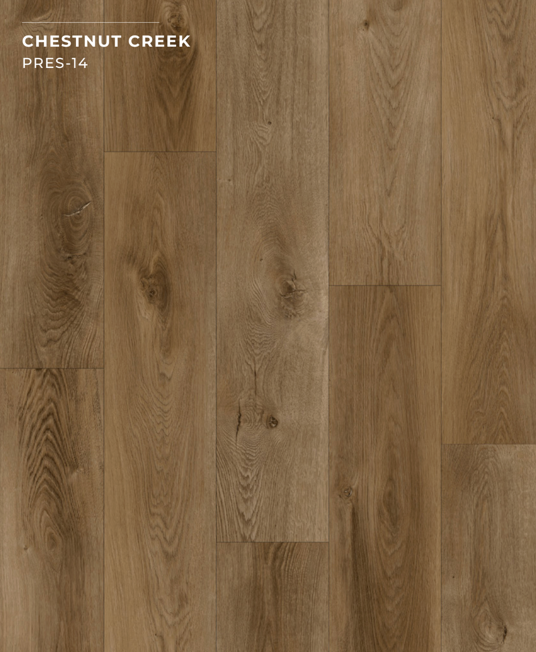 Wooden flooring with 'Chestnut Creek' label and 'PRES-14' text.