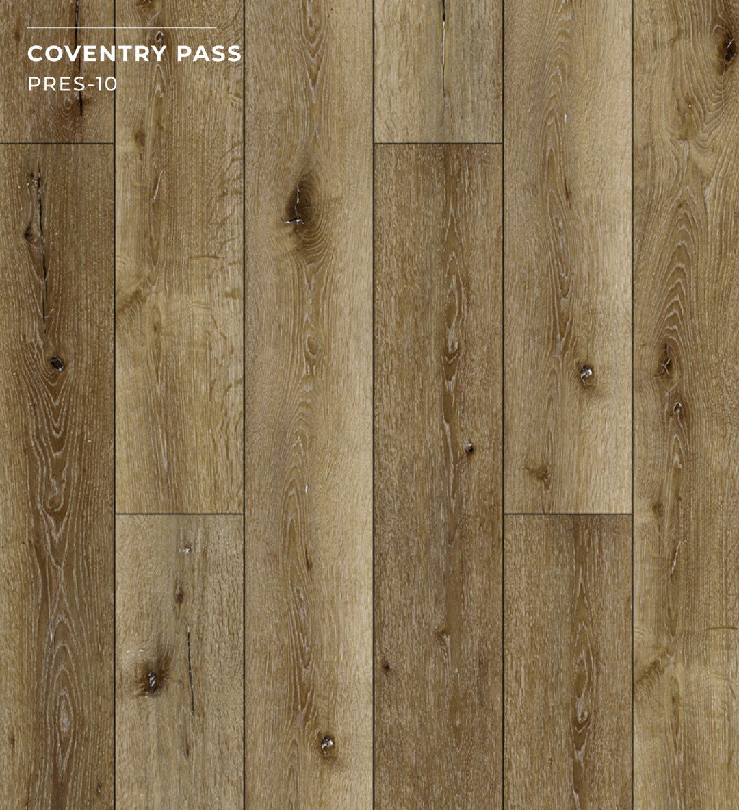 Wooden flooring with a natural finish, labeled 'Coventry Pass' and 'PRES-10'.