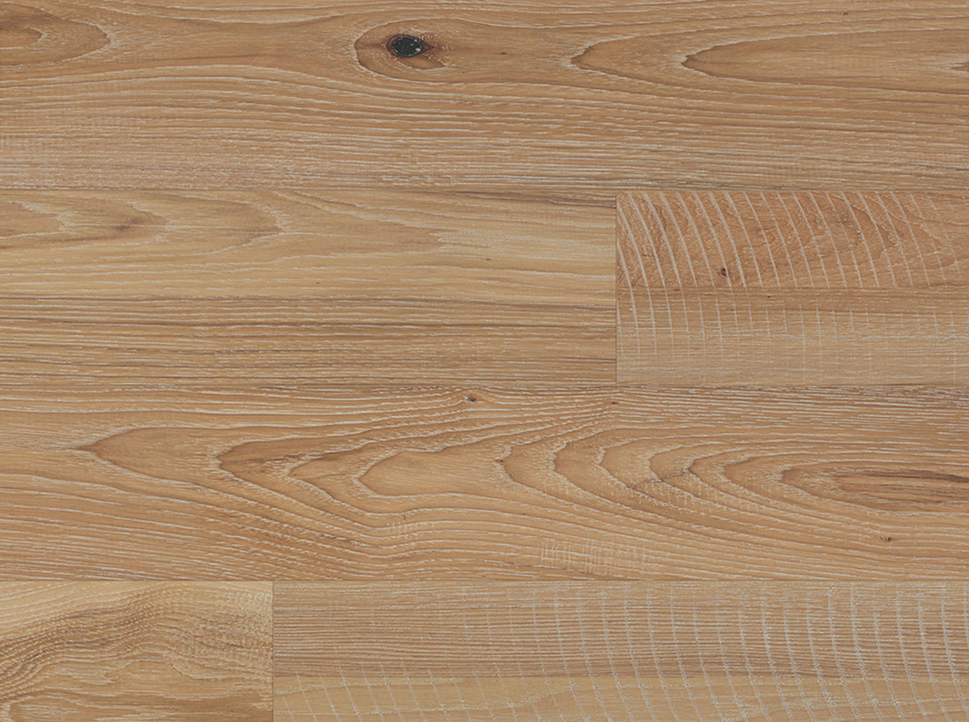 Light natural wood flooring planks with visible grain patterns and a small dark knot near the top center.