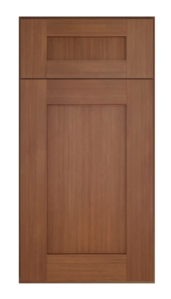 Wooden cabinet door with a rectangular panel design on a white background