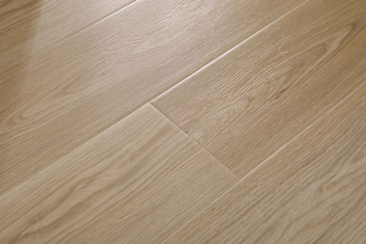 Light oak wood flooring planks with a natural grain pattern and a glossy finish.