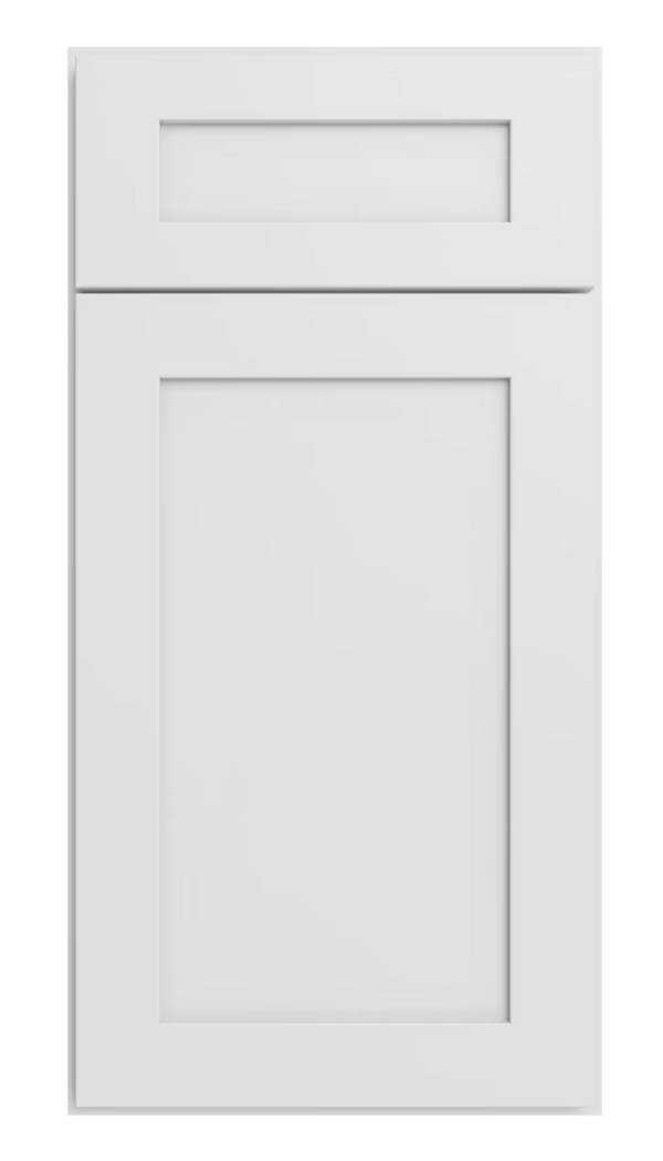 White cabinet door with a rectangular window on a white background