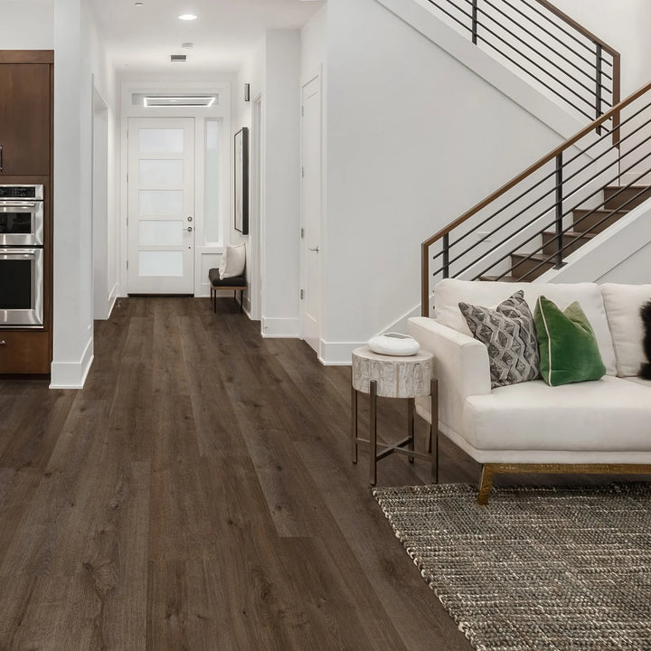 timbrcore-sequoia-altasierra-flooring in a hallway attached to a kitchen