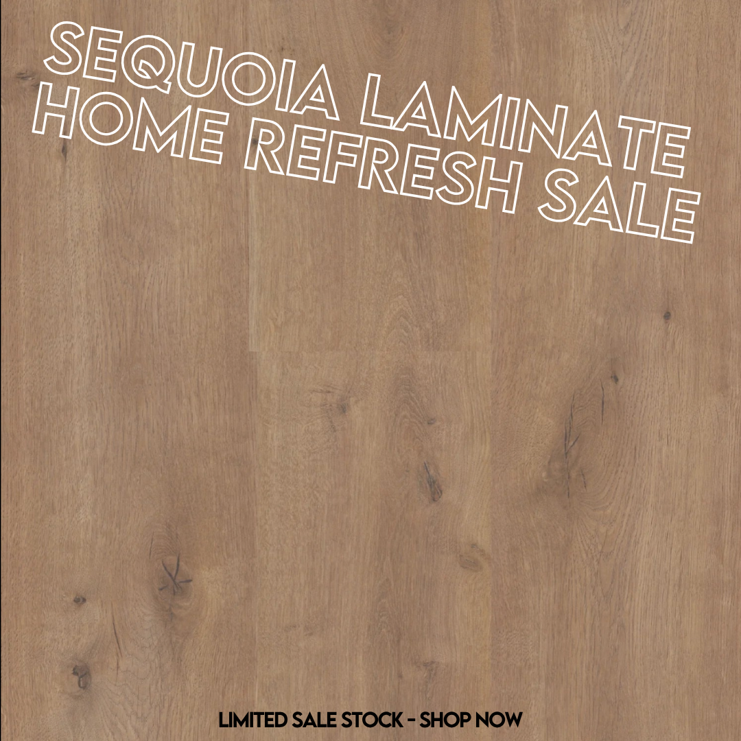 Sequoia Laminate Home Refresh Sale advertisement with laminate flooring background