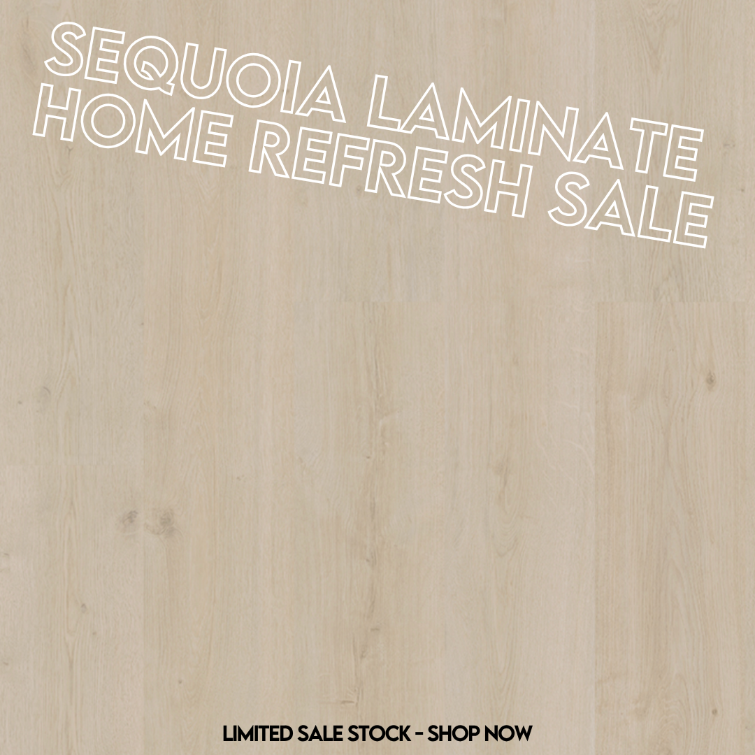 Sequoia laminate with promotional text for a home refresh sale.