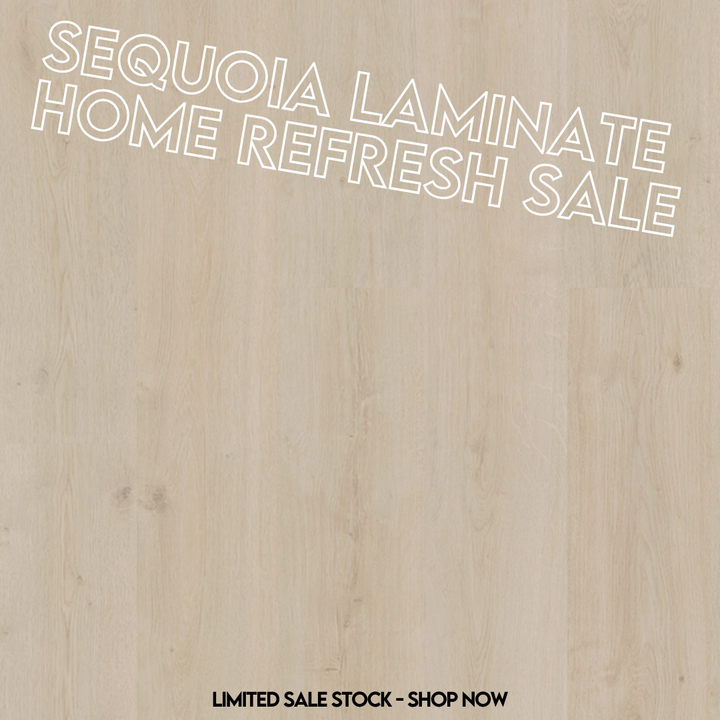 Sequoia laminate with promotional text for a home refresh sale.